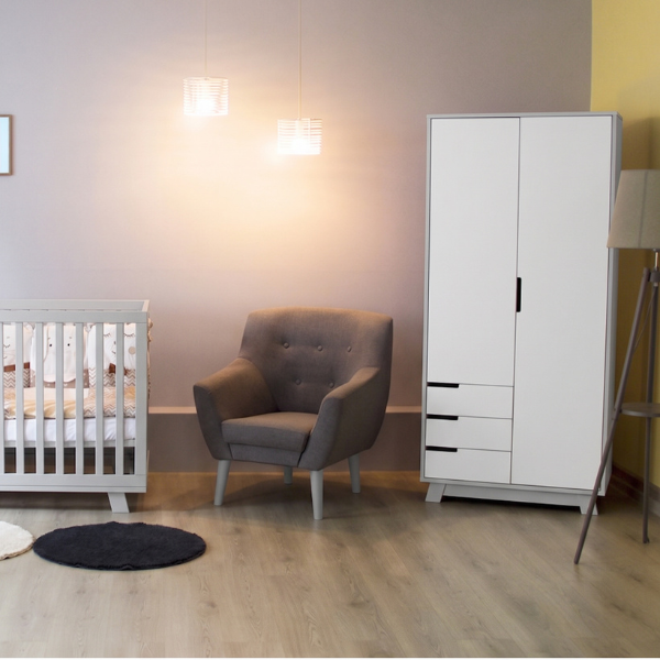 Dvoudveřová šatní skříň Lussi Gekko.  85х47х183cm. Bílá / Šedá